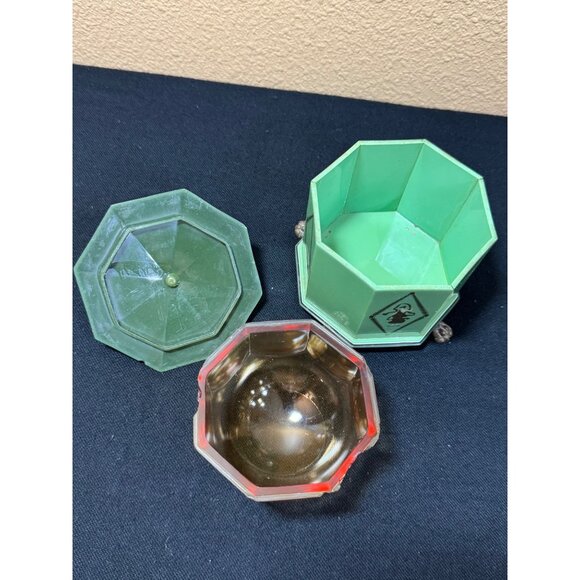 Lucite by Empire Dresser Box with Amber Glass Insert Lid Base Stamped On… - Picture 6 of 15